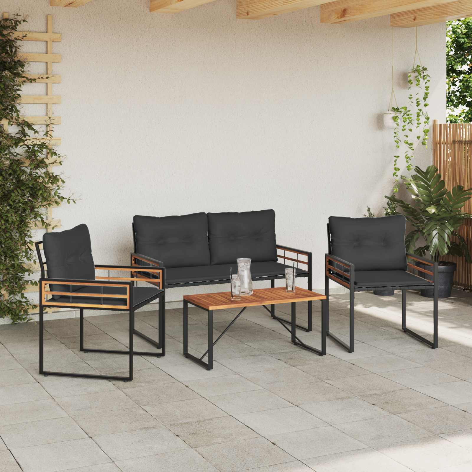vidaXL Zestaw Mebli Ogrodowych z poduszką 4 pcs Ciemny szary