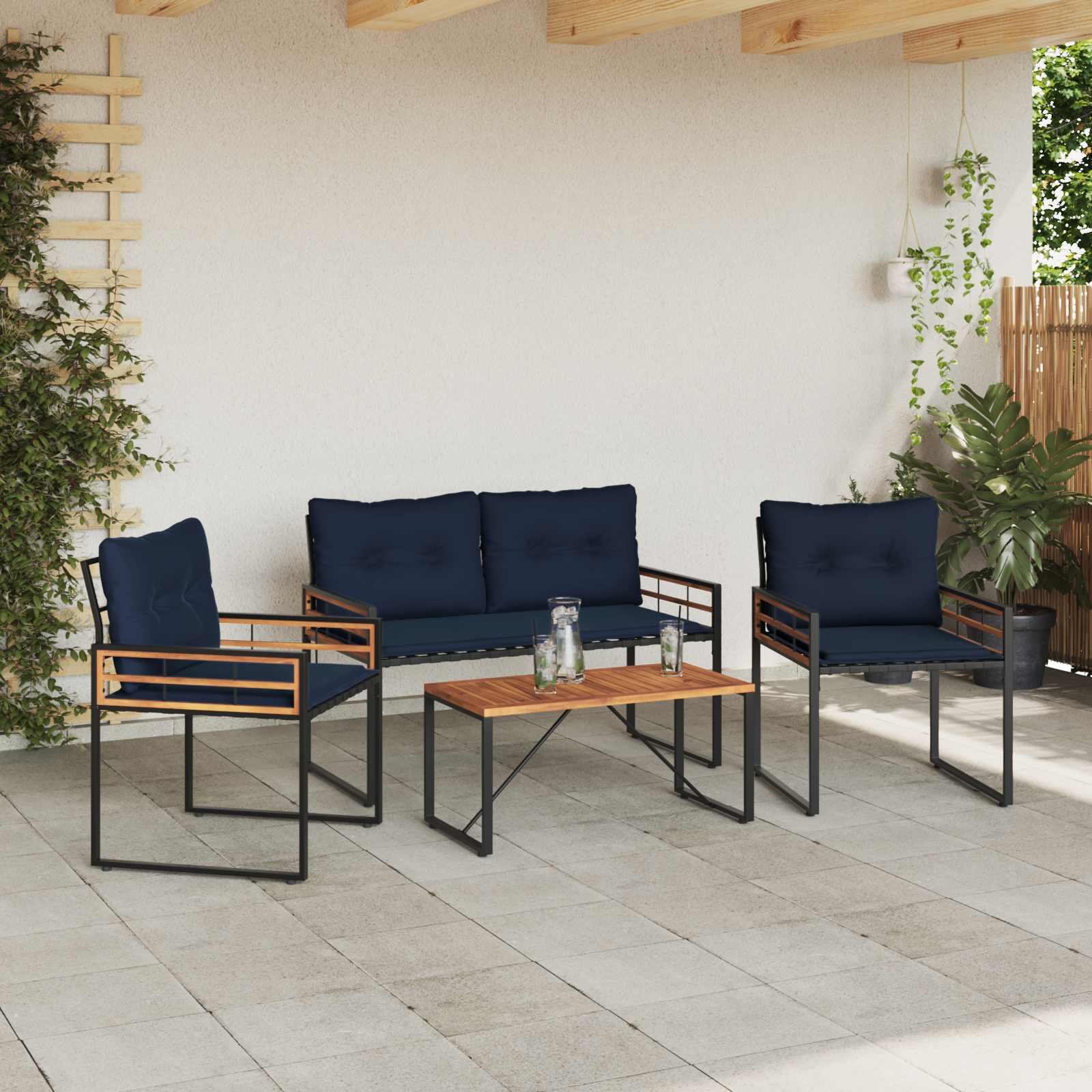 vidaXL Zestaw Mebli Ogrodowych z poduszką 4 pcs Granatowy