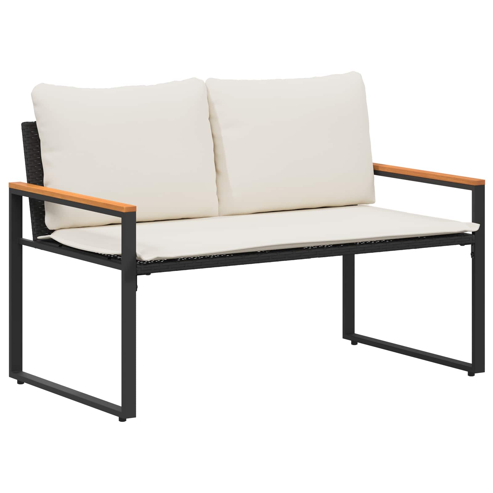 vidaXL ławka z poduszką Czarny i kremowo-biały 115 x 65 x 72 cm rattan