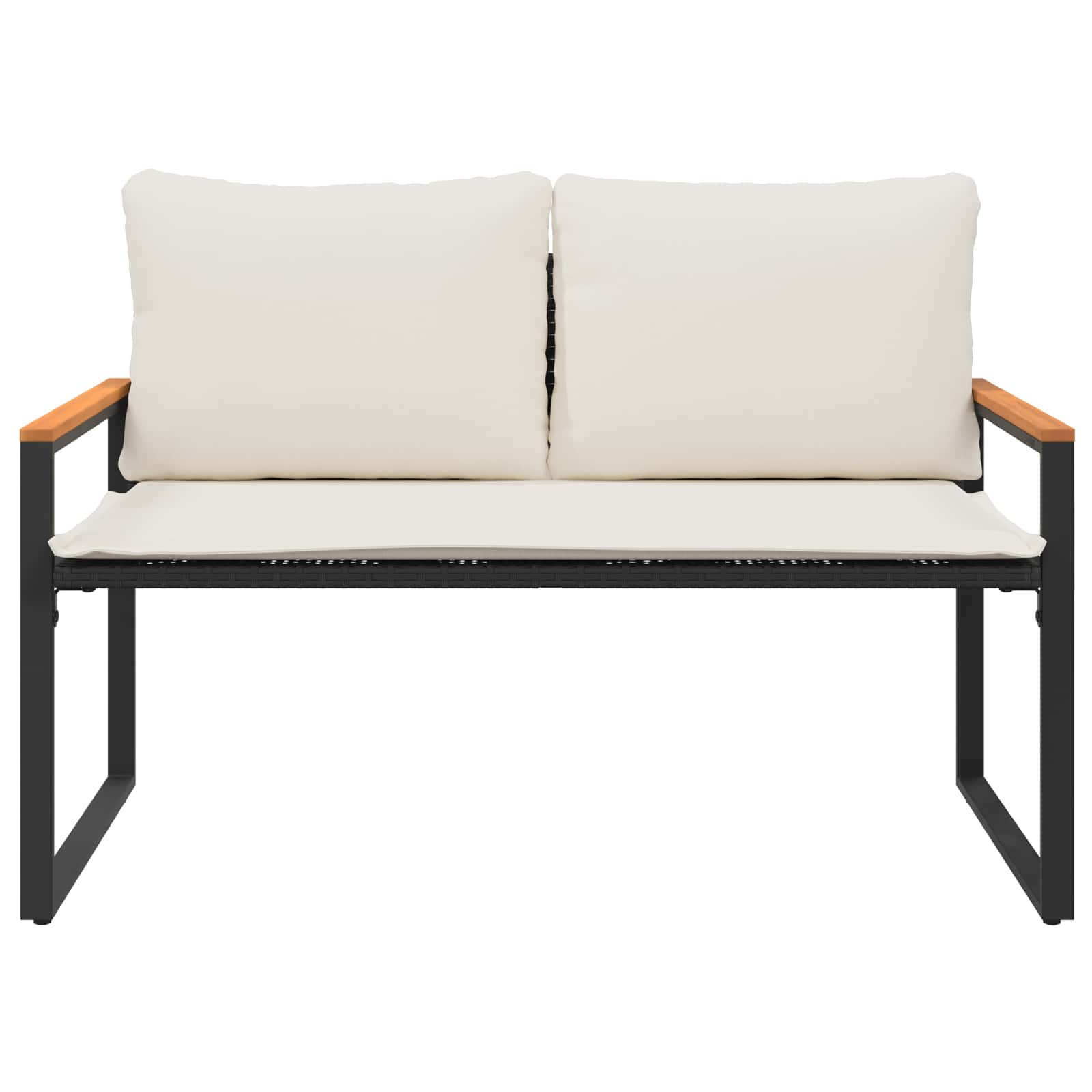 vidaXL ławka z poduszką Czarny i kremowo-biały 115 x 65 x 72 cm rattan