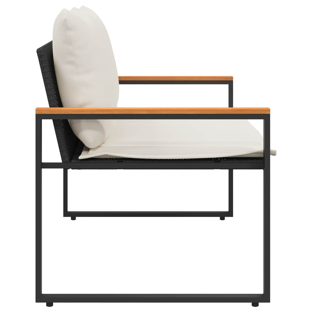 vidaXL ławka z poduszką Czarny i kremowo-biały 115 x 65 x 72 cm rattan