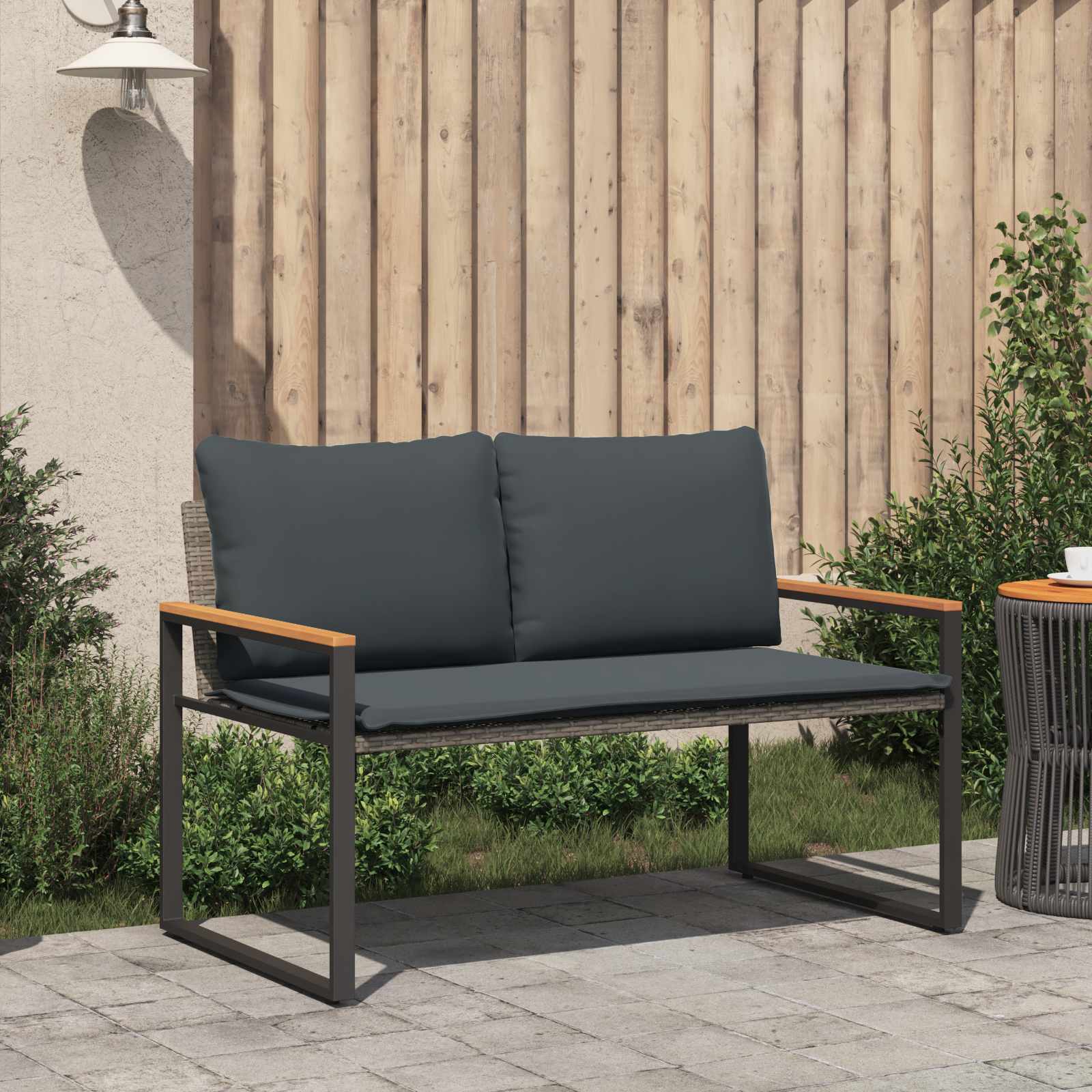 vidaXL ławka z poduszką Szary i ciemnoszary 115 x 65 x 72 cm rattan