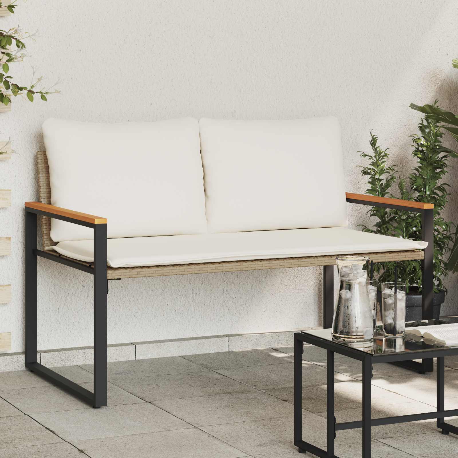 vidaXL ławka z poduszką Beżowy i kremowy 115 x 65 x 72 cm rattan