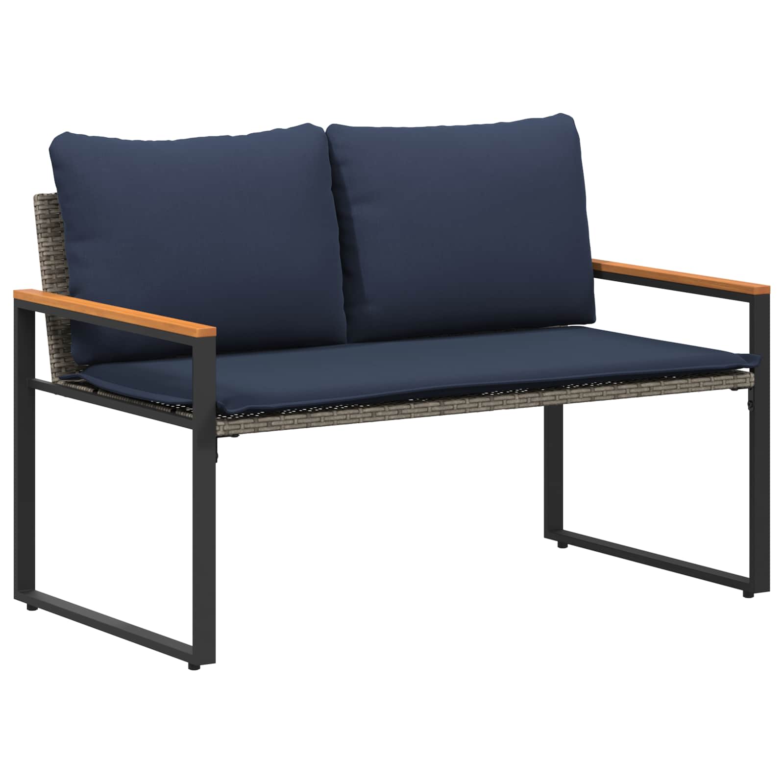 vidaXL ławka z poduszką Szary i granatowy 115 x 65 x 72 cm rattan