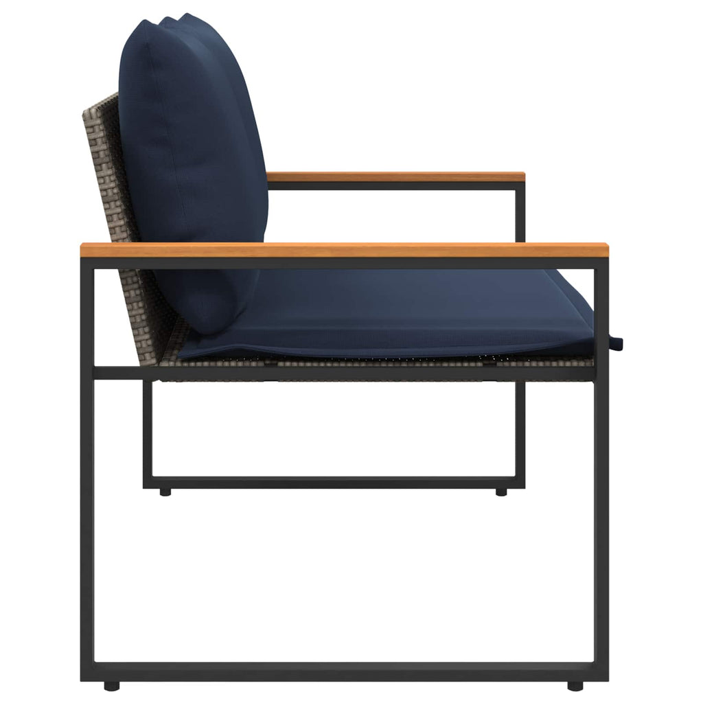 vidaXL ławka z poduszką Szary i granatowy 115 x 65 x 72 cm rattan