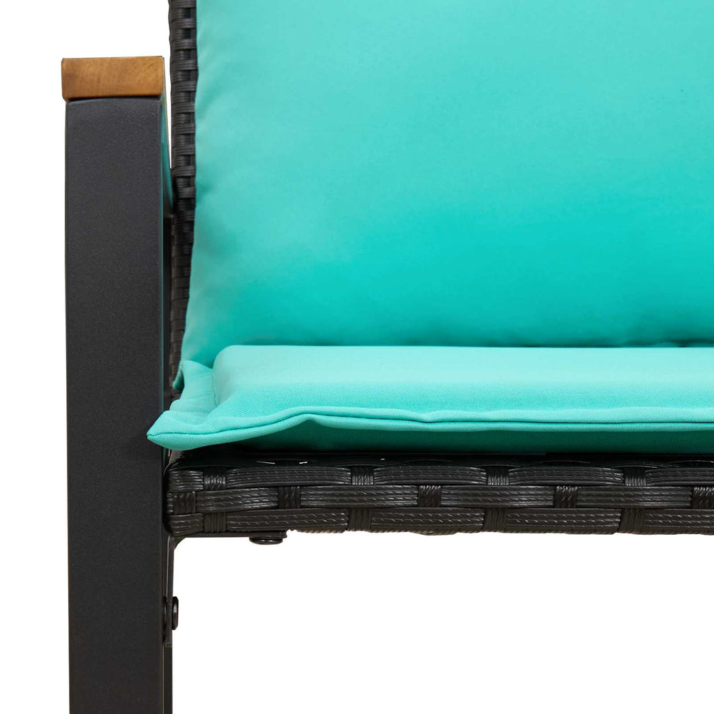 vidaXL ławka z poduszką Czarny i Turkusowy 115 x 65 x 72 cm rattan