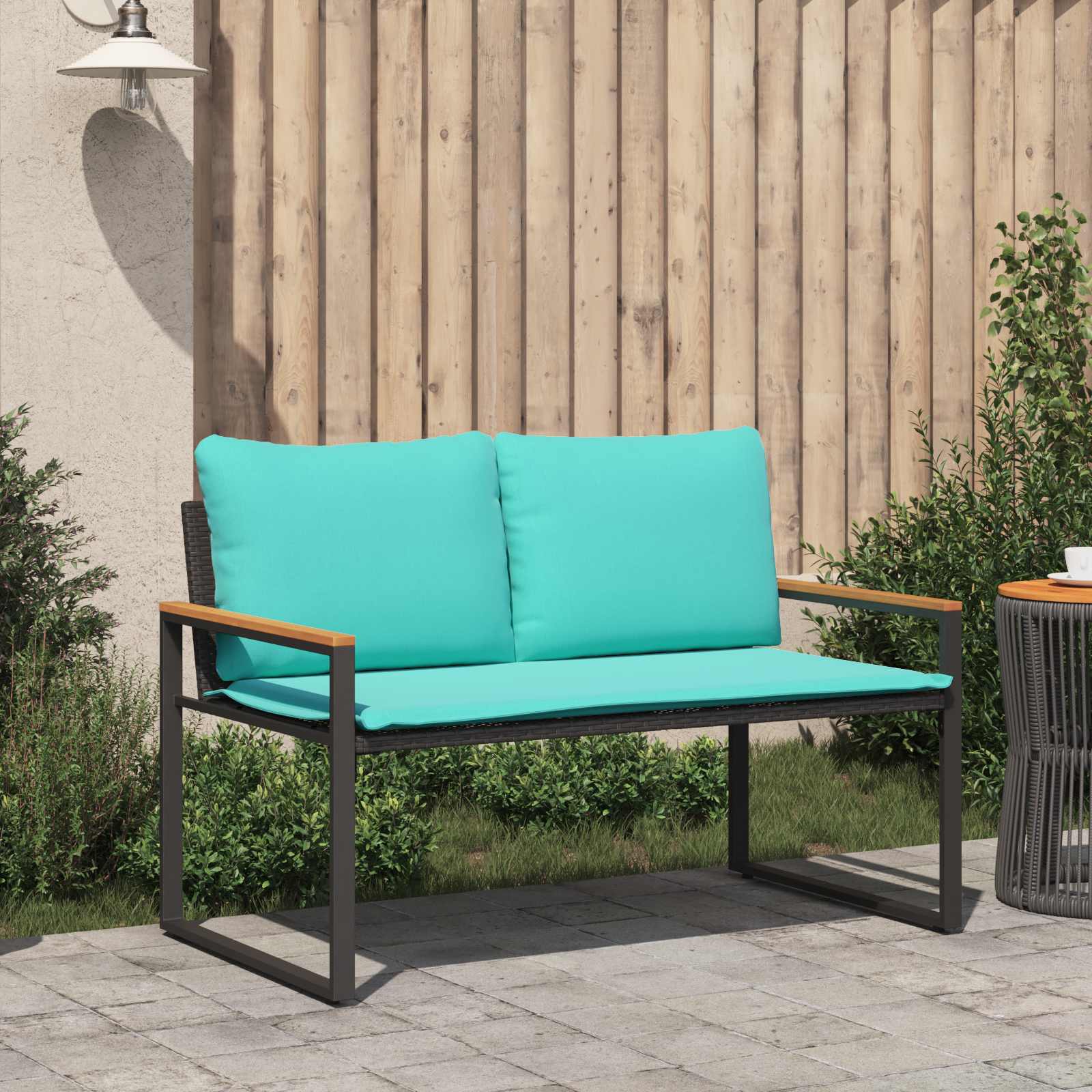 vidaXL ławka z poduszką Czarny i Turkusowy 115 x 65 x 72 cm rattan