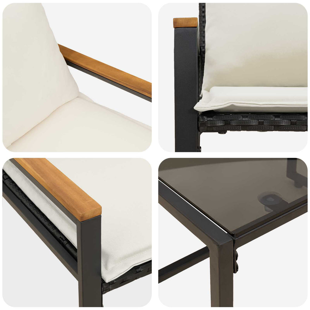 vidaXL Zestawy mebli z poduszką 3 pcs Czarny i kremowo-biały rattan