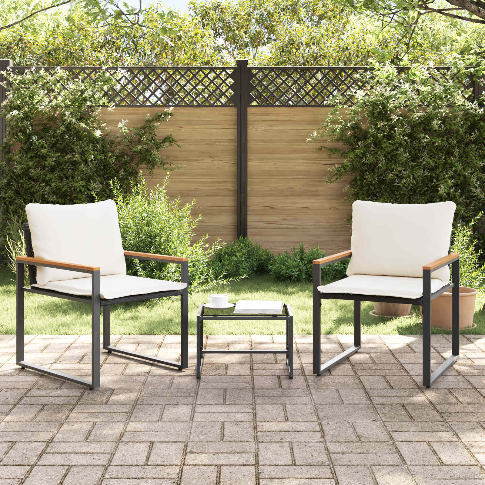vidaXL Zestawy mebli z poduszką 3 pcs Czarny i kremowo-biały rattan