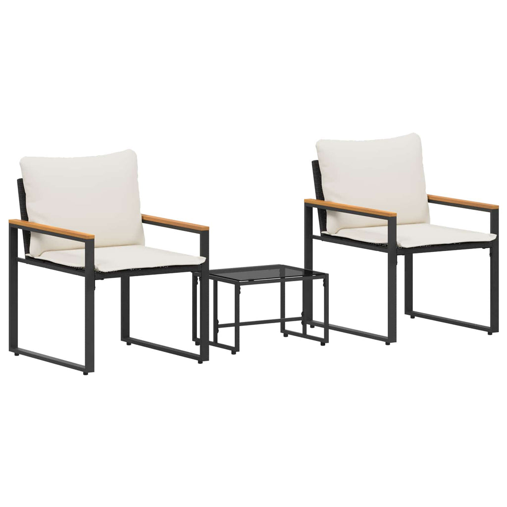vidaXL Zestawy mebli z poduszką 3 pcs Czarny i kremowo-biały rattan
