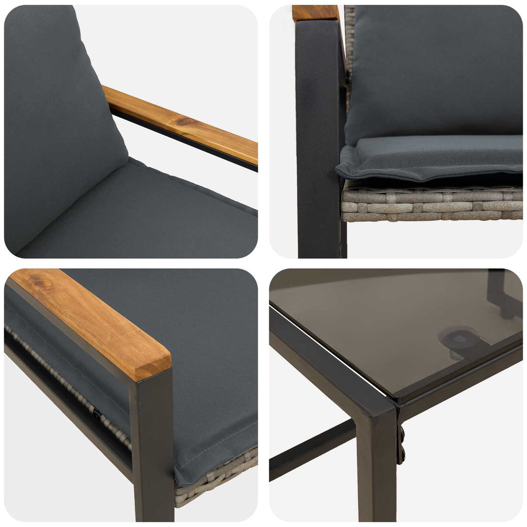 vidaXL Zestawy mebli z poduszką 3 pcs Szary i ciemnoszary rattan