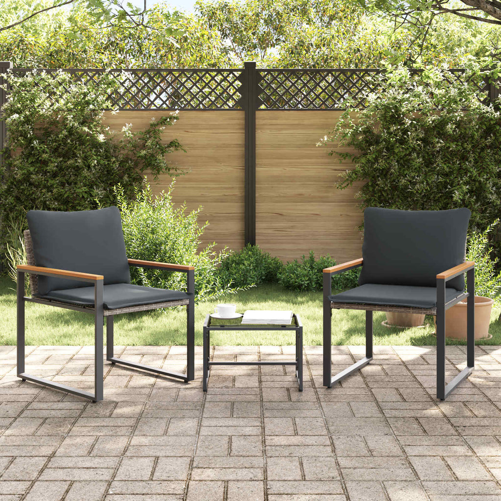 vidaXL Zestawy mebli z poduszką 3 pcs Szary i ciemnoszary rattan