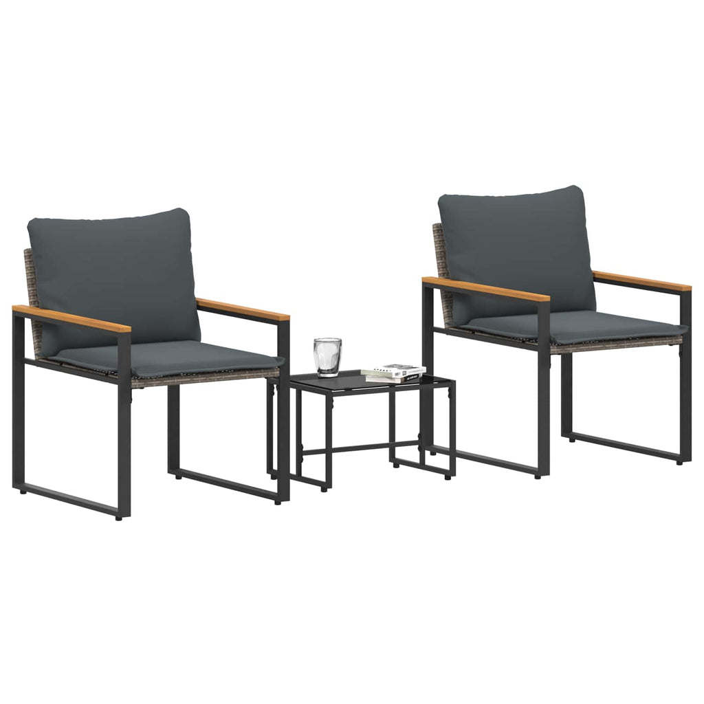 vidaXL Zestawy mebli z poduszką 3 pcs Szary i ciemnoszary rattan