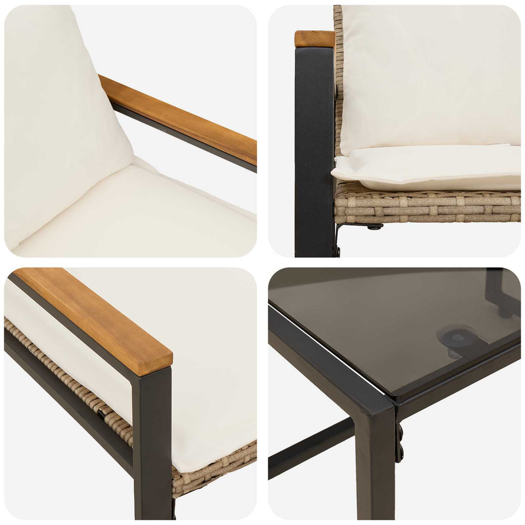 vidaXL Zestawy mebli z poduszką 3 pcs Beżowy i kremowy rattan