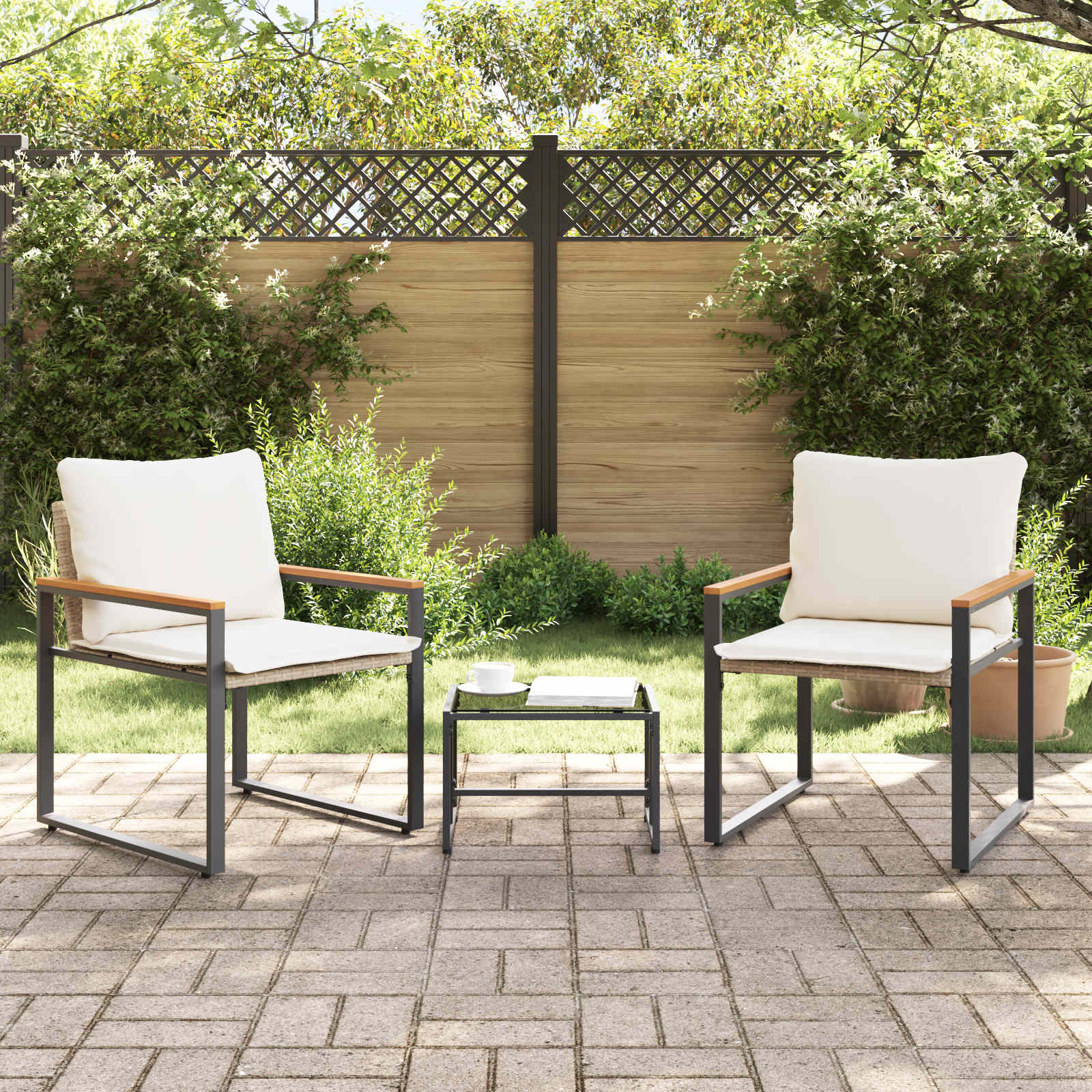 vidaXL Zestawy mebli z poduszką 3 pcs Beżowy i kremowy rattan