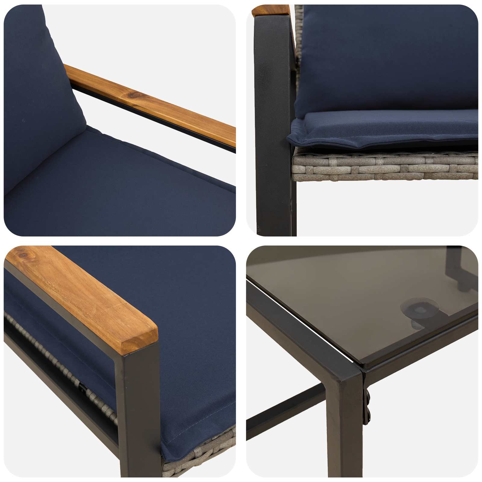 vidaXL Zestawy mebli z poduszką 3 pcs Szary i granatowy rattan