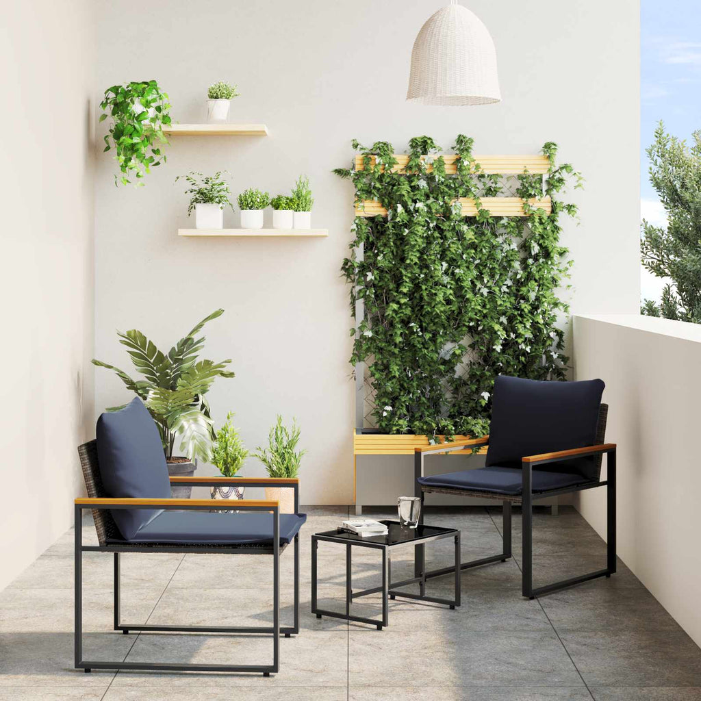 vidaXL Zestawy mebli z poduszką 3 pcs Szary i granatowy rattan