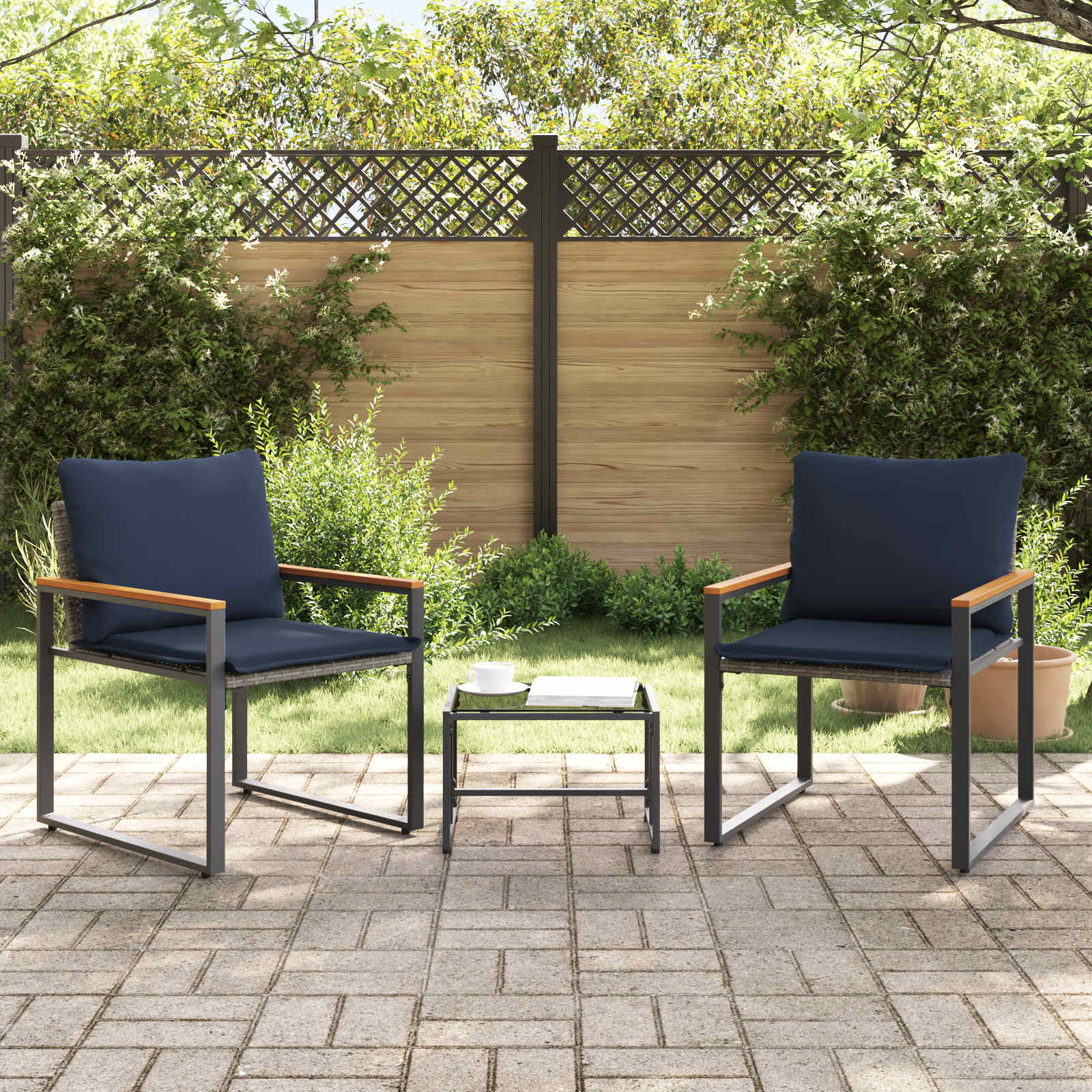 vidaXL Zestawy mebli z poduszką 3 pcs Szary i granatowy rattan