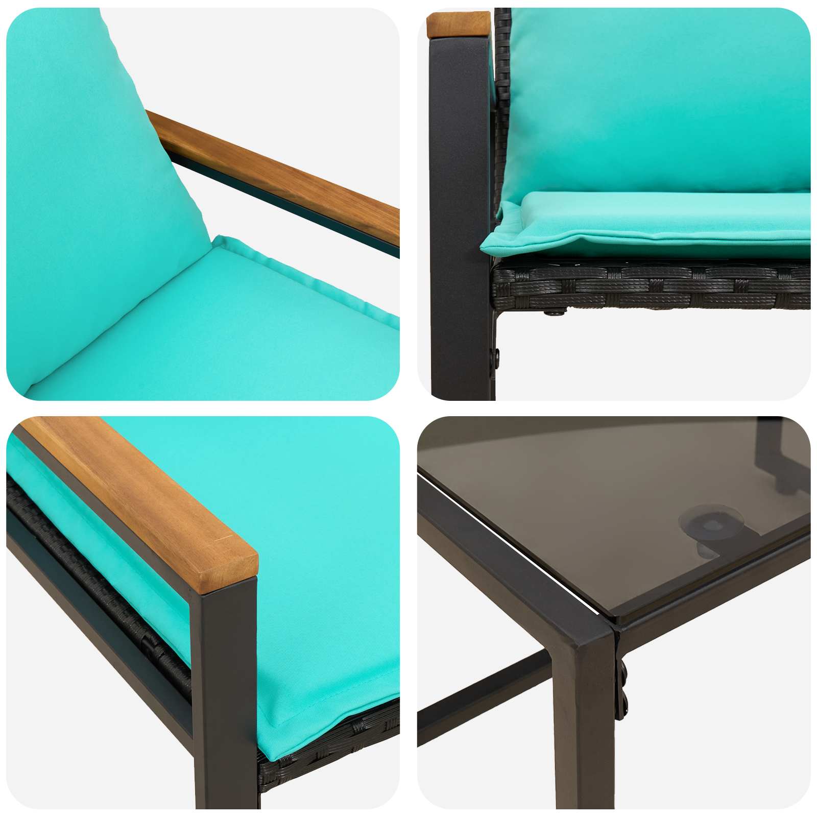 vidaXL Zestawy mebli z poduszką 3 pcs Czarny i Turkusowy rattan