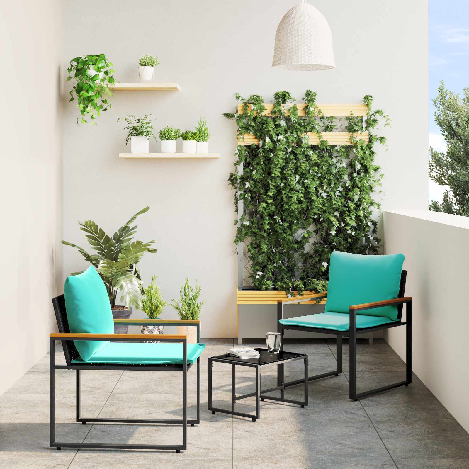 vidaXL Zestawy mebli z poduszką 3 pcs Czarny i Turkusowy rattan