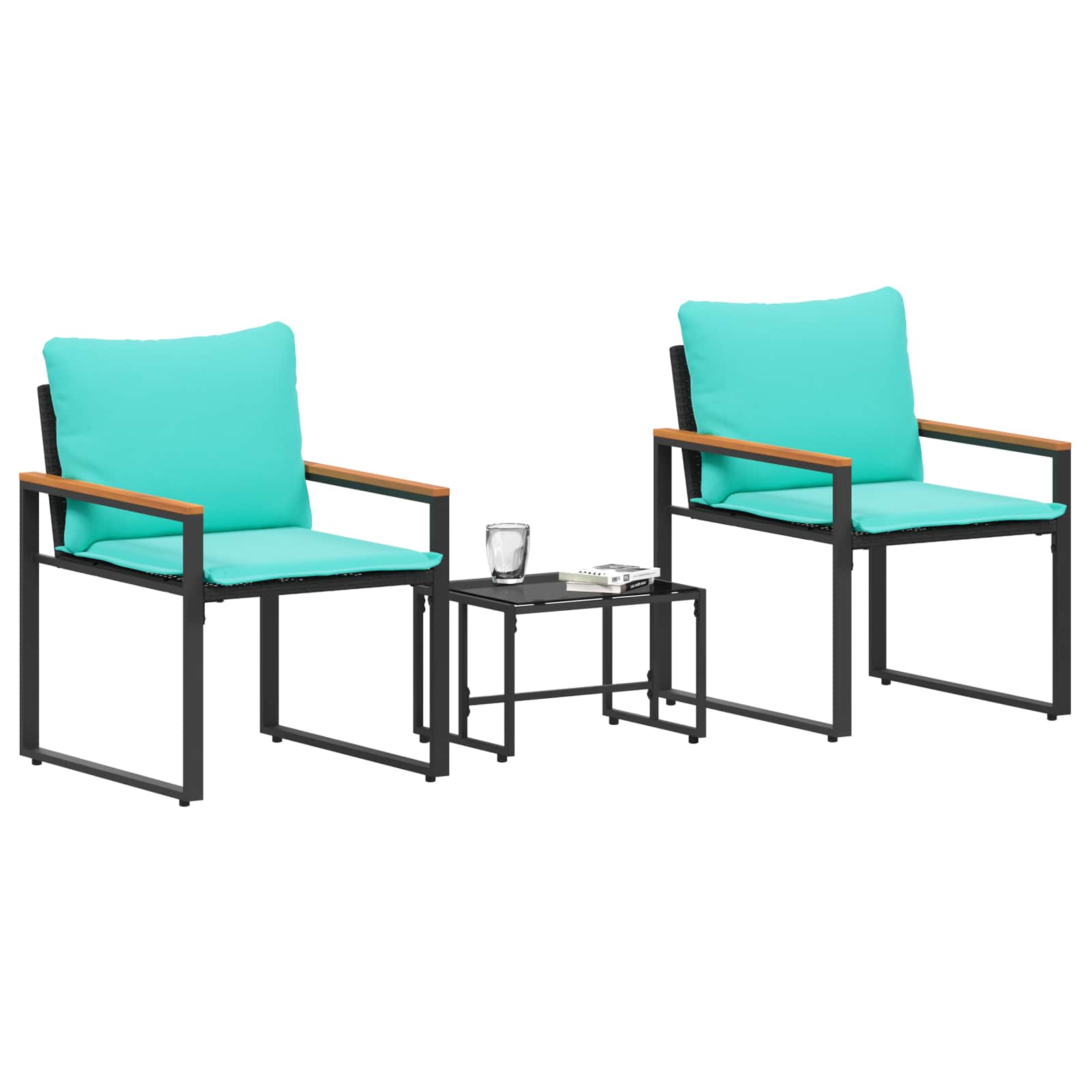 vidaXL Zestawy mebli z poduszką 3 pcs Czarny i Turkusowy rattan
