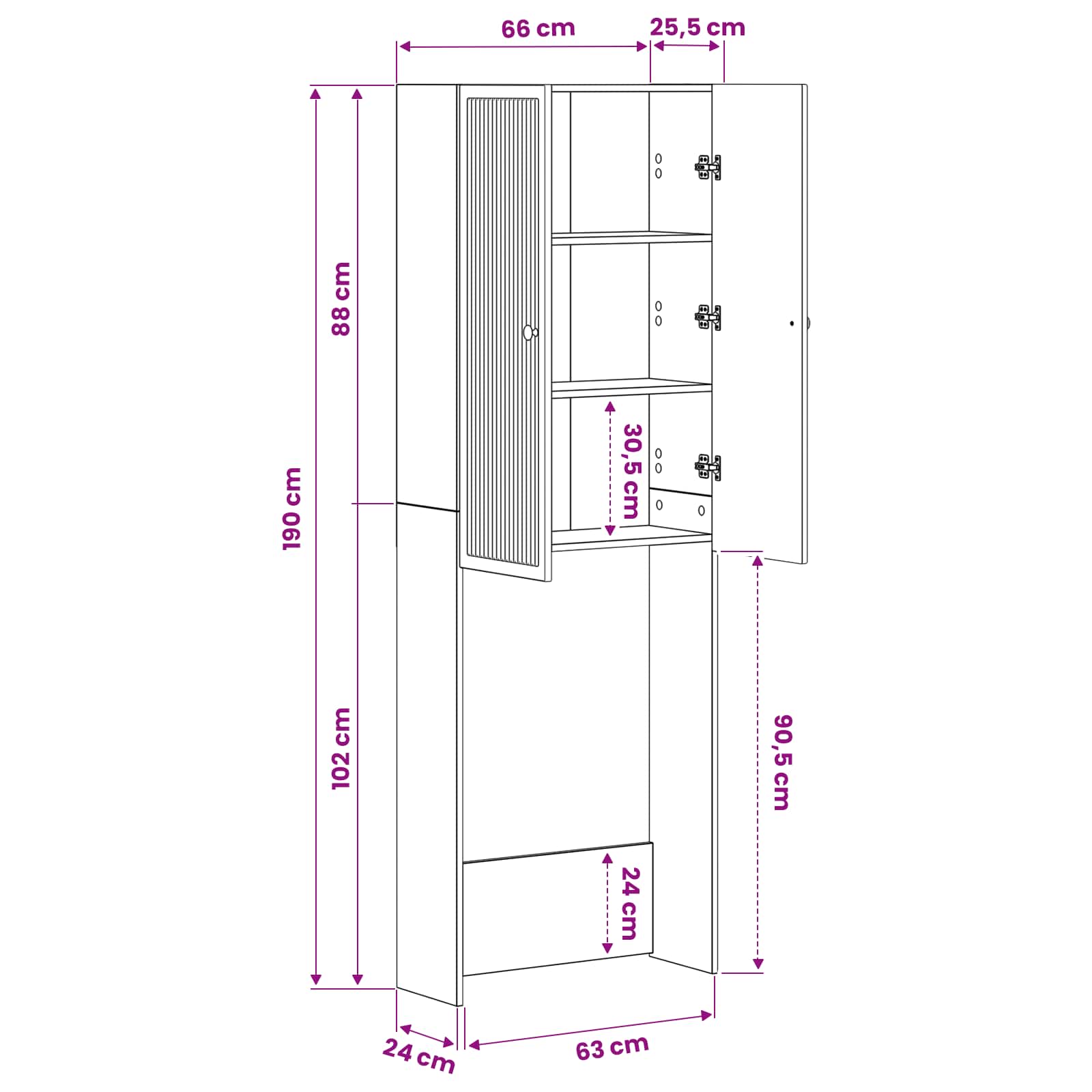 vidaXL Szafka toaletowa EDE Szary Sonoma 66 x 25,5 x 190 cm