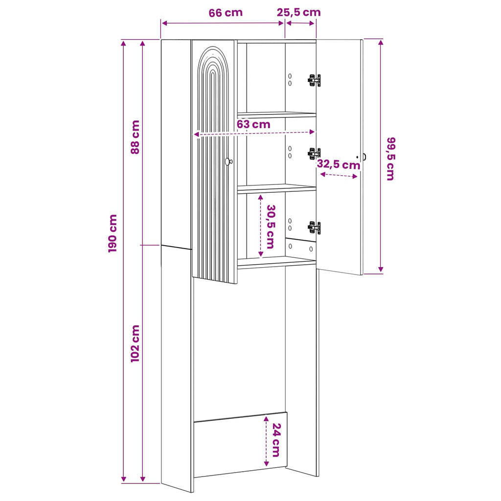 vidaXL Szafka toaletowa ALKMAAR Betonowy szary 66 x 25,5 x 190 cm
