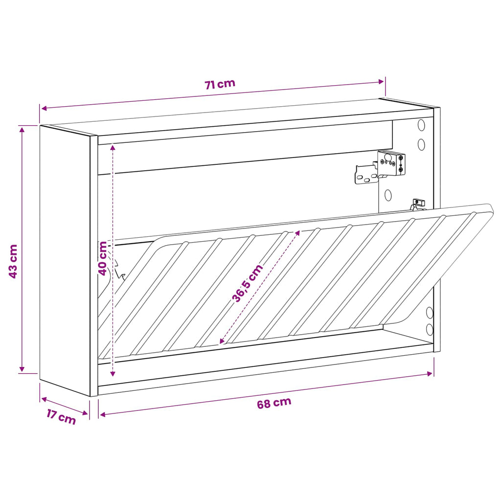 vidaXL Wisząca szafka na buty ZWOLLE 71 x 17 x 43 cm Stare drewno