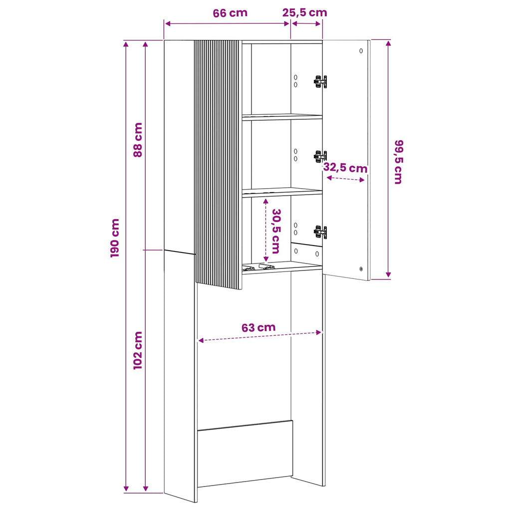 vidaXL Szafka toaletowa ARNHEM Biały 66 x 25,5 x 190 cm