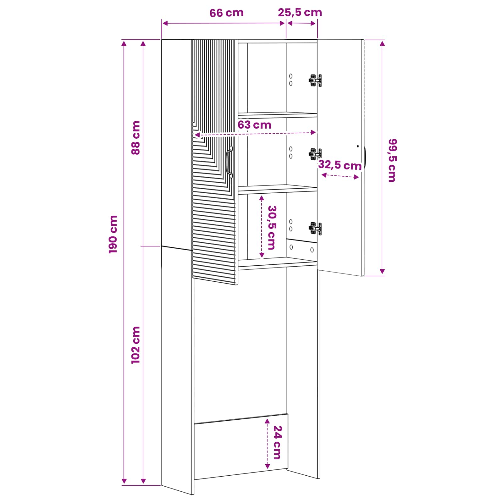vidaXL Szafka toaletowa HAARLEM Stare drewno 66 x 25,5 x 190 cm