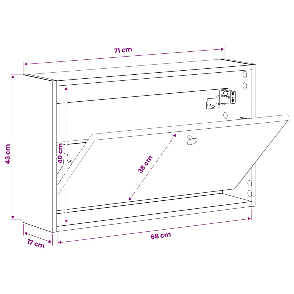 vidaXL Wisząca szafka na buty BREDA 71 x 17 x 43 cm Czarny