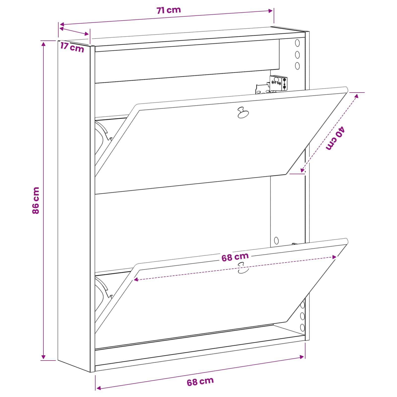 vidaXL Wisząca szafka na buty BREDA 71 x 17 x 86 cm Dąb wędzony