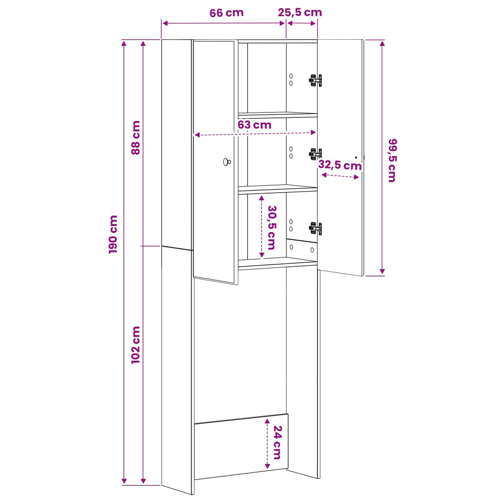 vidaXL Szafka toaletowa BREDA Stare drewno 66 x 25,5 x 190 cm