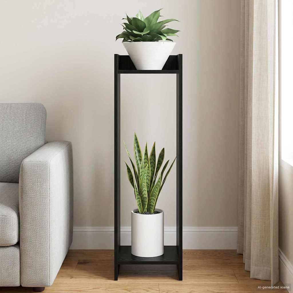 vidaXL Stojak na rośliny z półką Czarny Dąb 30 x 30 x 100 cm