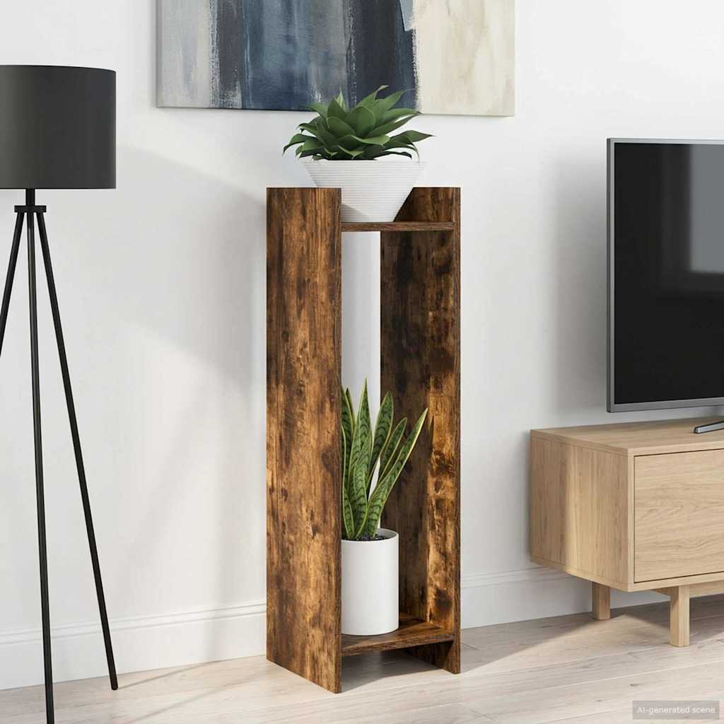 vidaXL Stojak na rośliny z półką Dąb Wędzony 30 x 30 x 100 cm
