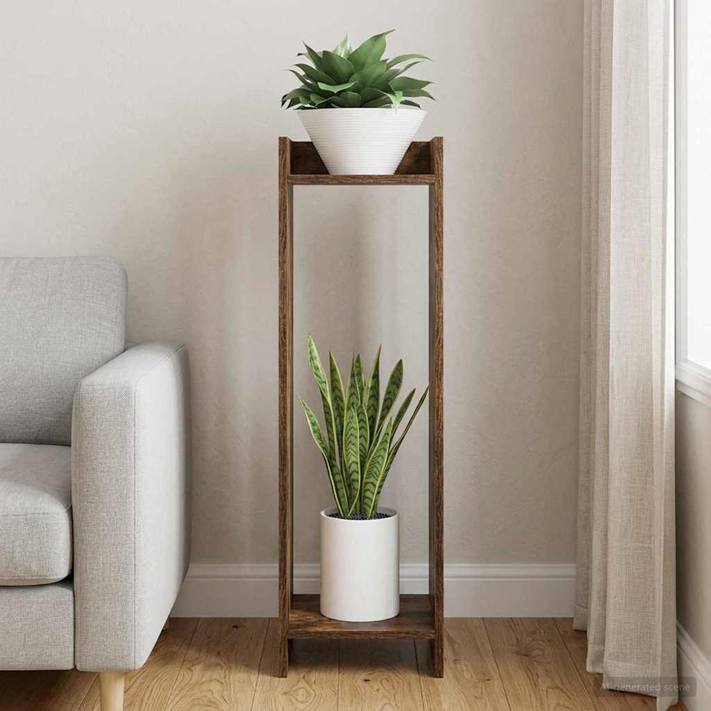 vidaXL Stojak na rośliny z półką Dąb Wędzony 30 x 30 x 100 cm