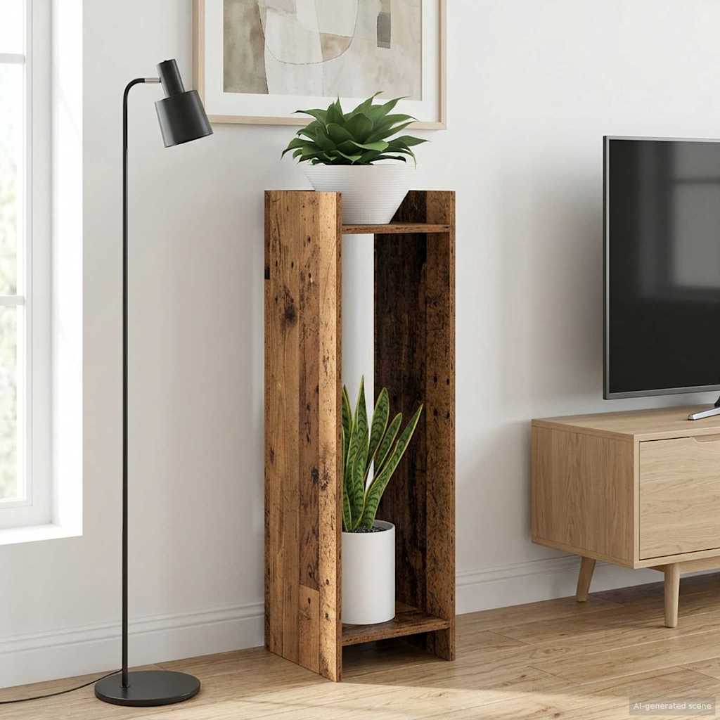 vidaXL Stojak na rośliny z półką Stare drewno 30 x 30 x 100 cm