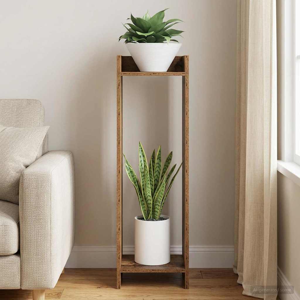 vidaXL Stojak na rośliny z półką Stare drewno 30 x 30 x 100 cm