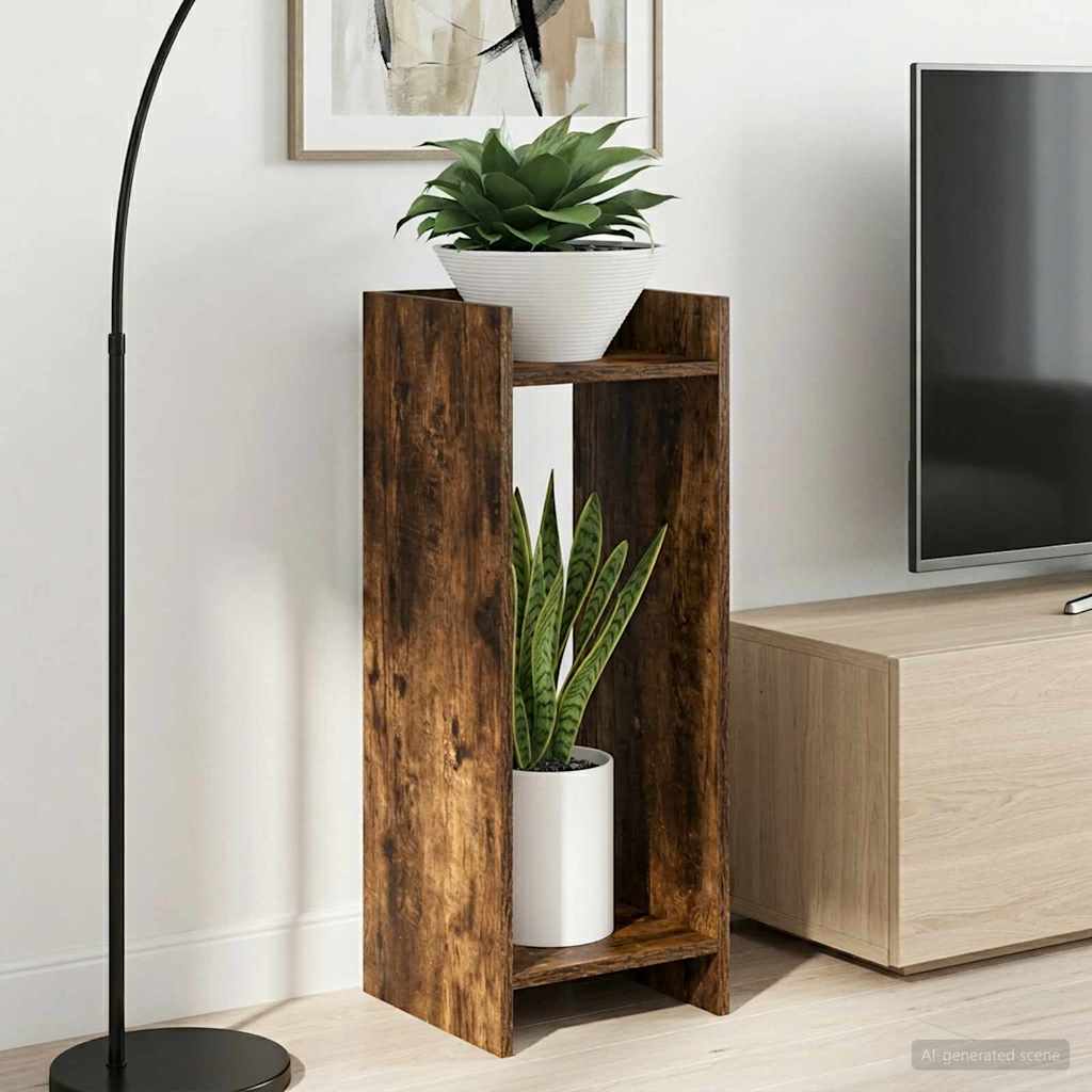 vidaXL Stojak na rośliny z półką Dąb Wędzony 30 x 30 x 80 cm