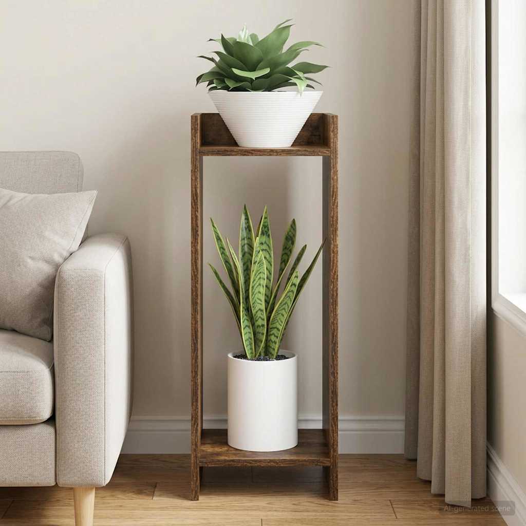 vidaXL Stojak na rośliny z półką Dąb Wędzony 30 x 30 x 80 cm