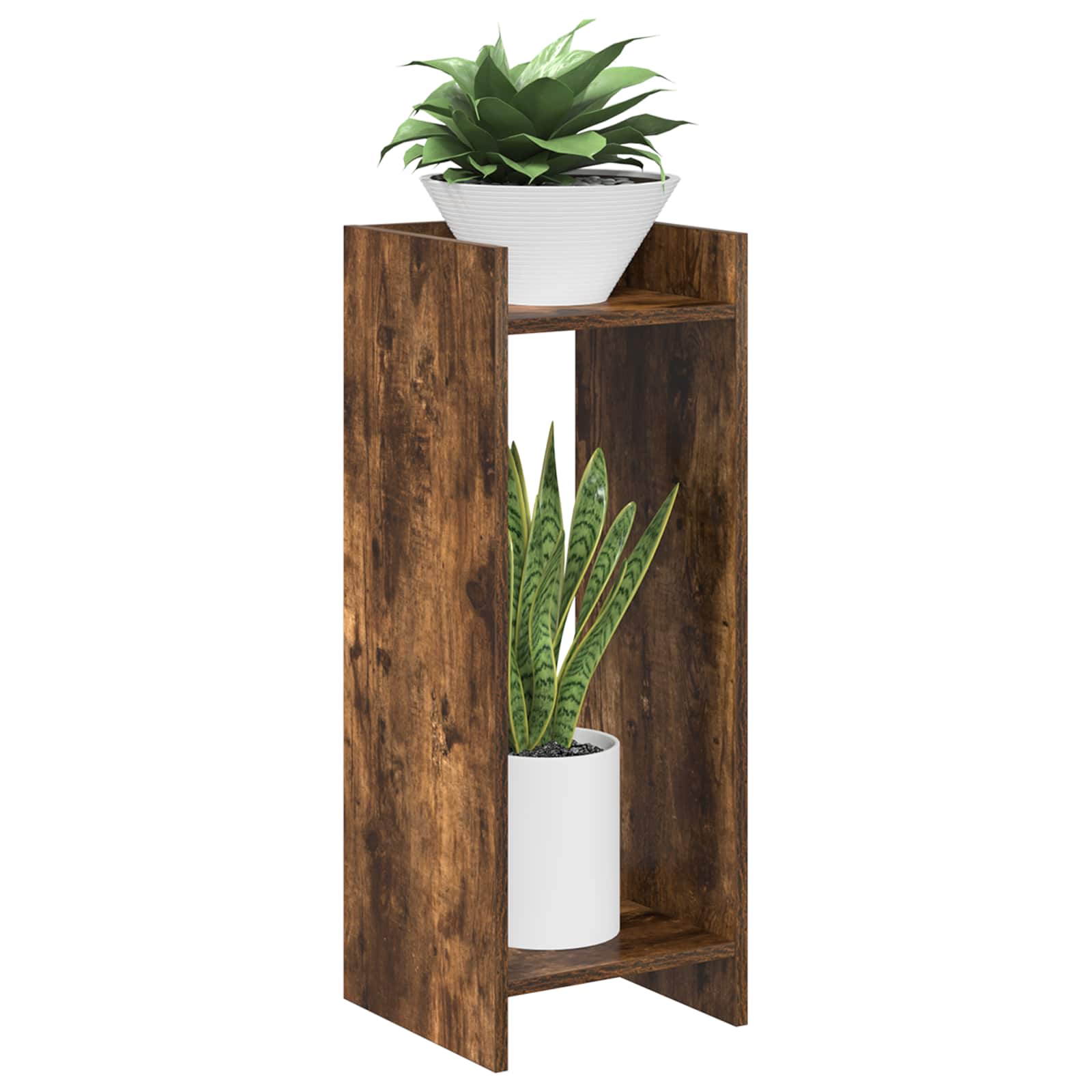 vidaXL Stojak na rośliny z półką Dąb Wędzony 30 x 30 x 80 cm