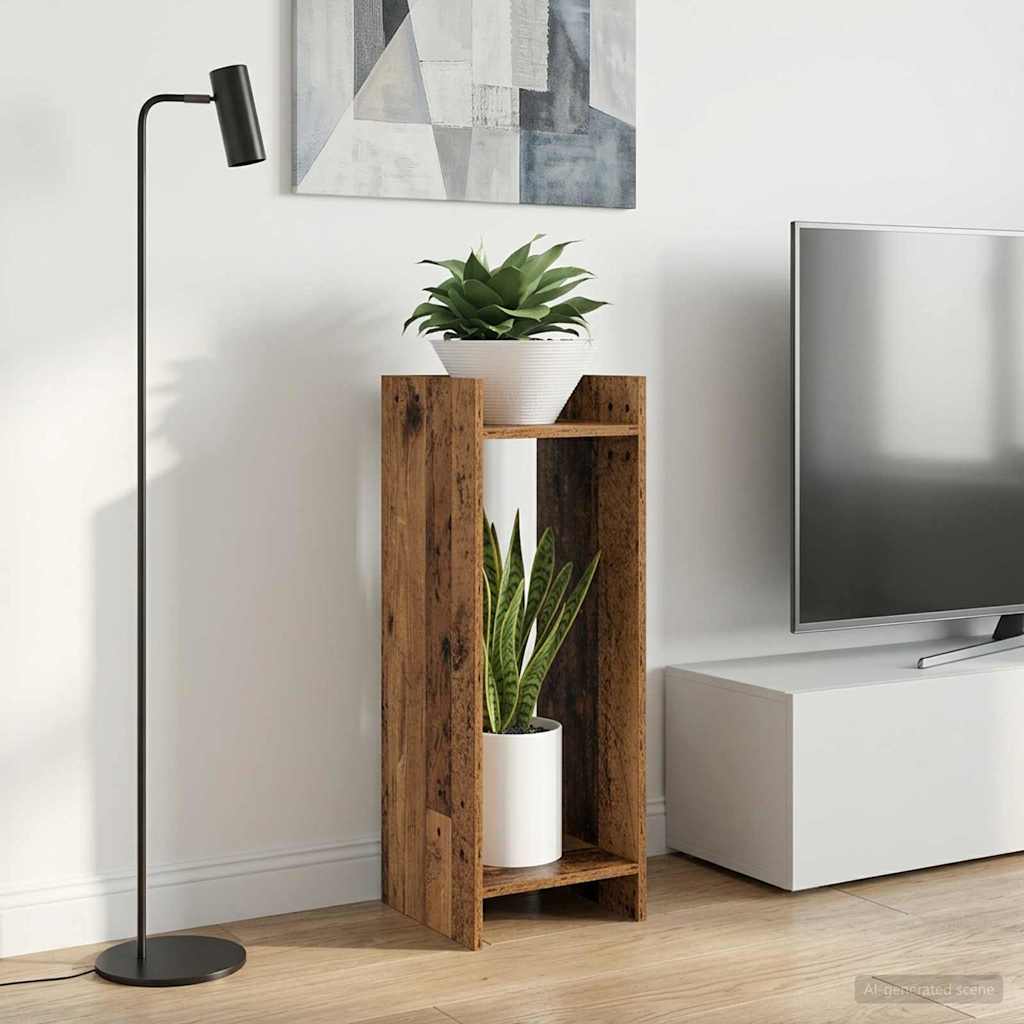 vidaXL Stojak na rośliny z półką Stare drewno 30 x 30 x 80 cm