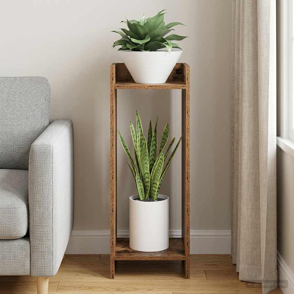 vidaXL Stojak na rośliny z półką Stare drewno 30 x 30 x 80 cm