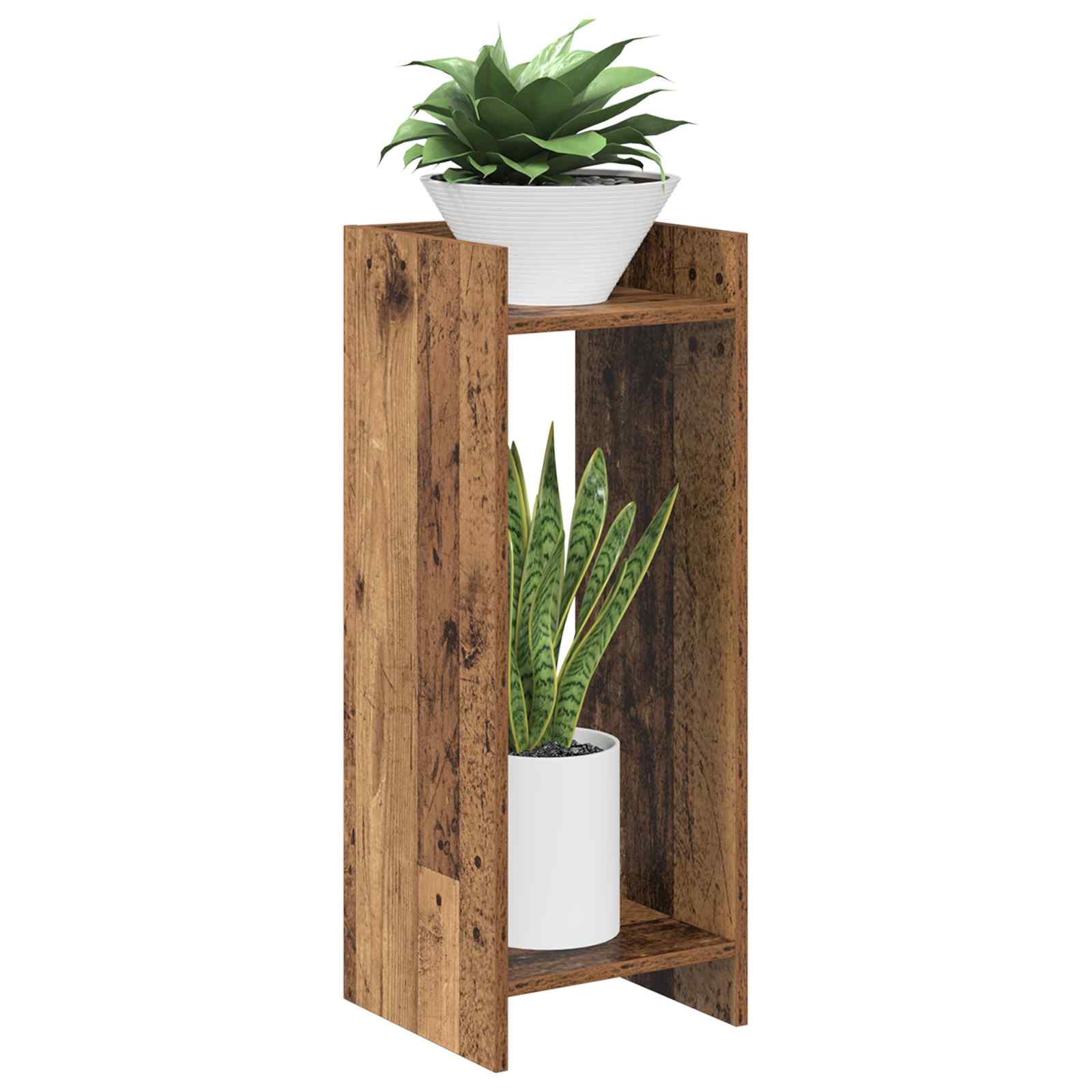 vidaXL Stojak na rośliny z półką 2 pcs Stare drewno 30 x 30 x 80 cm