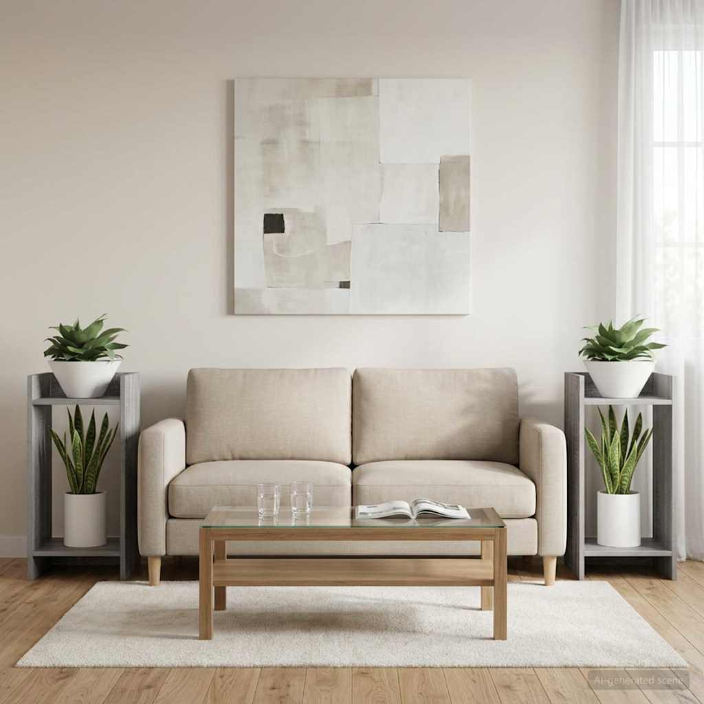 vidaXL Stojak na rośliny z półką 2 pcs Szary Sonoma 30 x 30 x 60 cm
