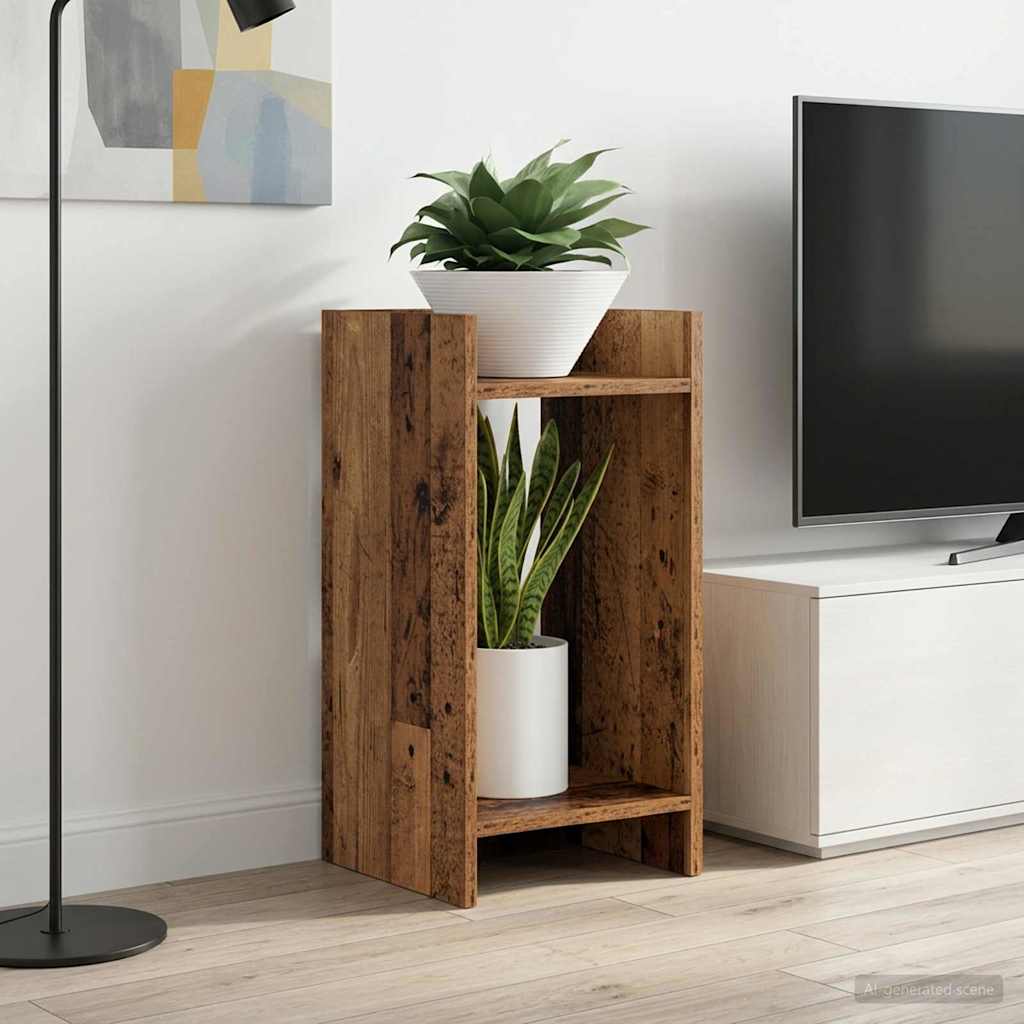 vidaXL Stojak na rośliny z półką Stare drewno 30 x 30 x 60 cm