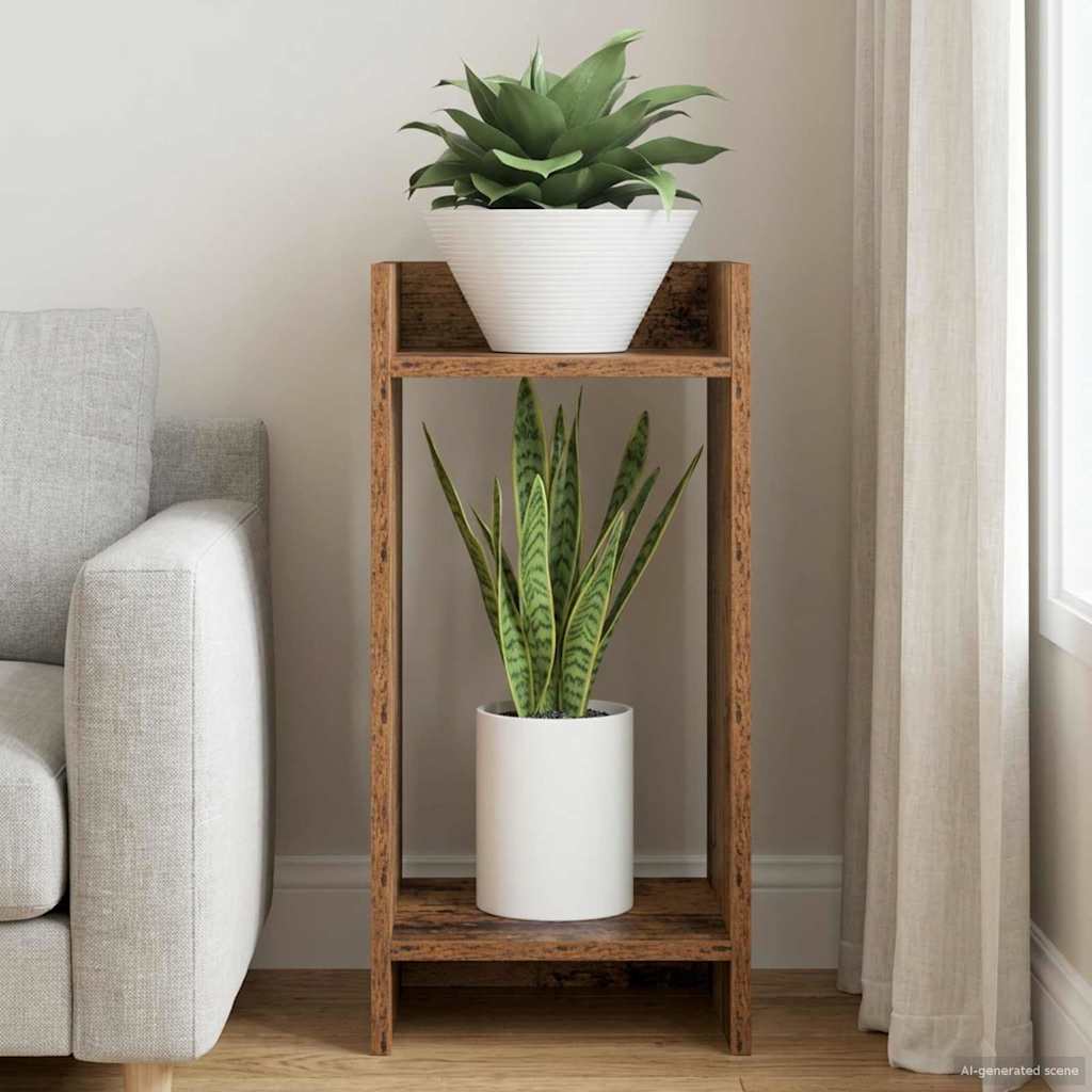 vidaXL Stojak na rośliny z półką Stare drewno 30 x 30 x 60 cm