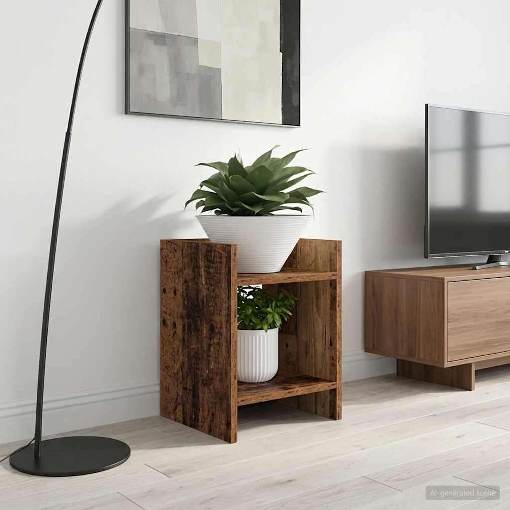 vidaXL Stojak na rośliny z półką Stare drewno 30 x 30 x 40 cm