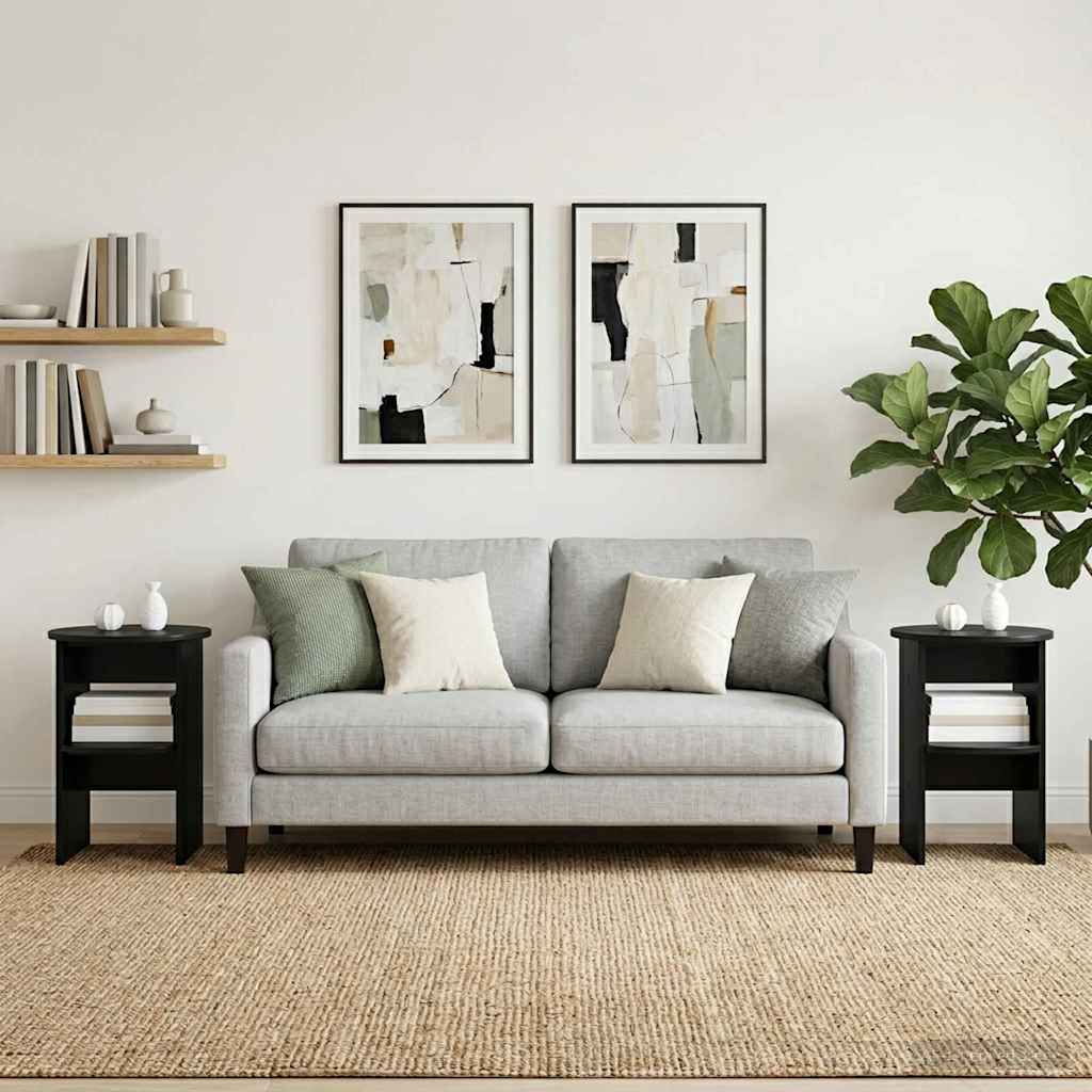 vidaXL Szafka boczna 2 pcs Czarny Ø40 x 50 cm Drewno inżynieryjne