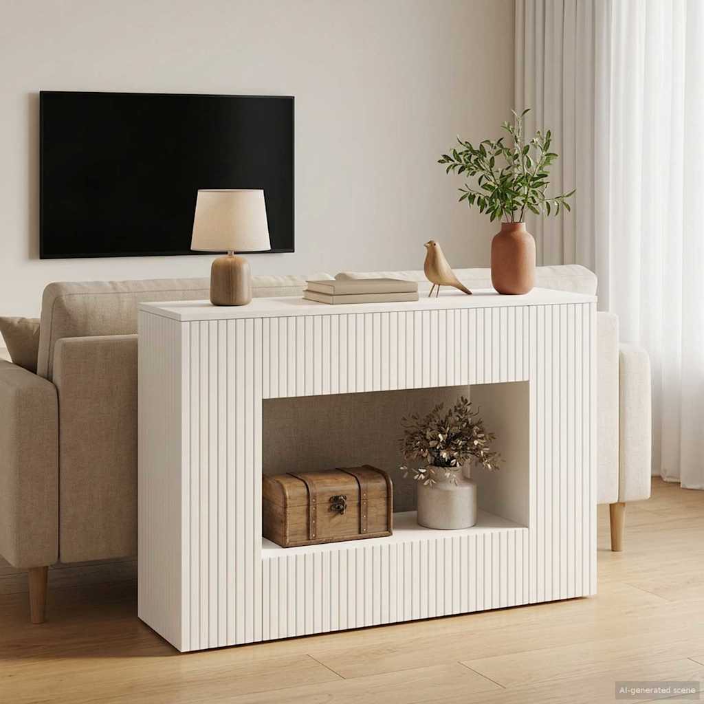 vidaXL Konsola Paski Biały 101 x 29 x 74 cm Drewno inżynieryjne